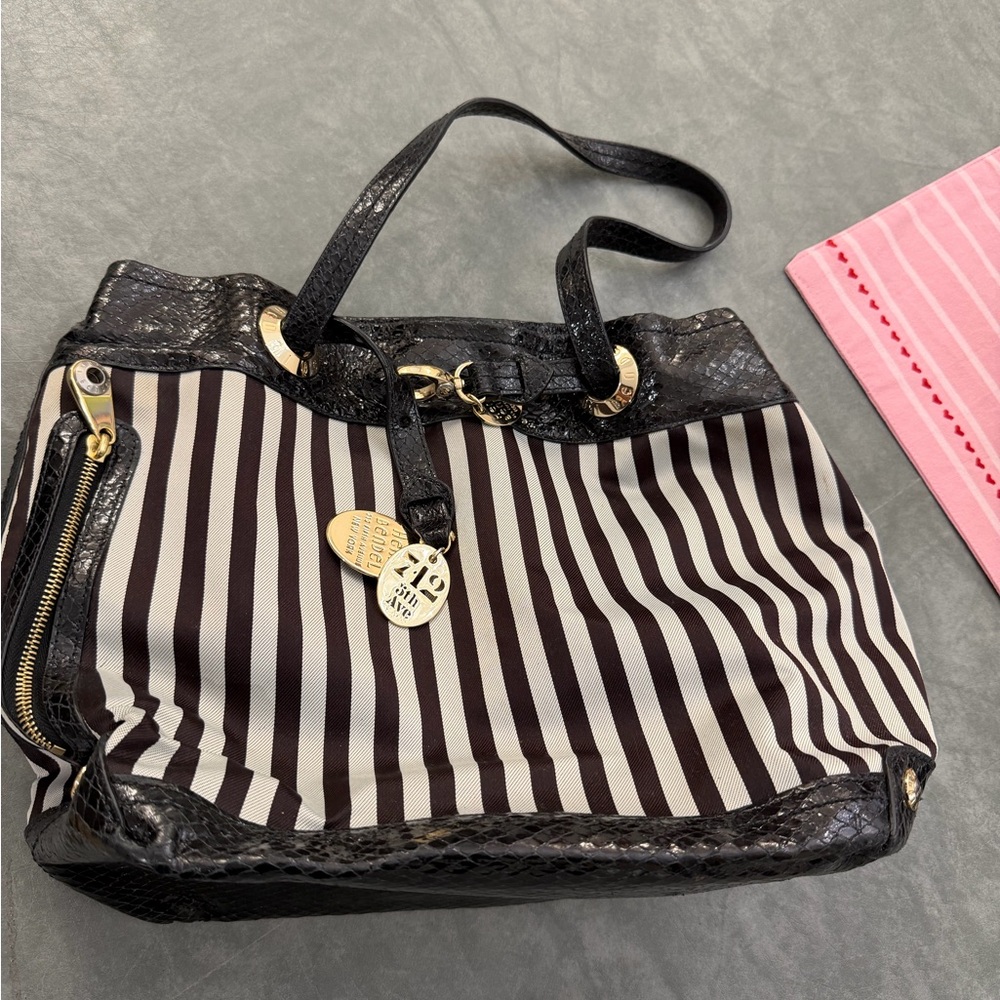 Henri Bendel Black and Brown Striped Tote